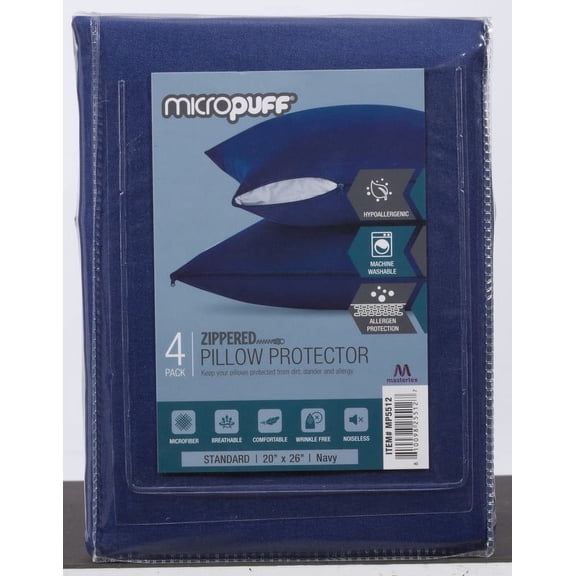 Micropuff Pillow Protectors with Zipper Standard Size Navy- Premium Brushed Microfiber Pillow Covers, Hypoallergenic Pillowcases with Zipper (2 Pack, Standard 20x26)