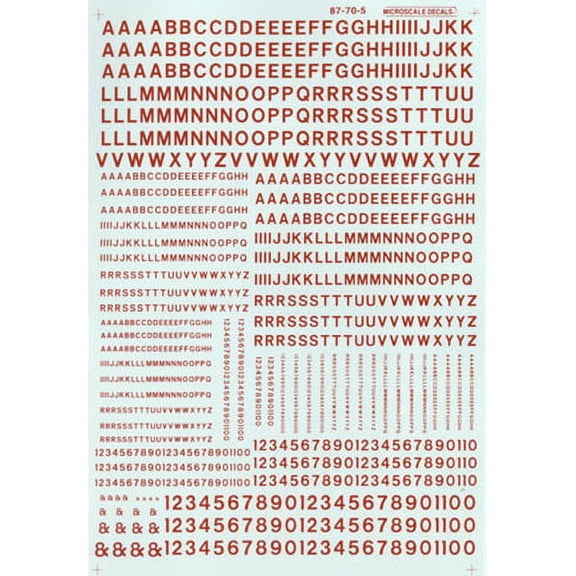 Microscale Industries HO Letters & Numbers Gothic/Red MSI90105 HO Decals/ Dry Transfers