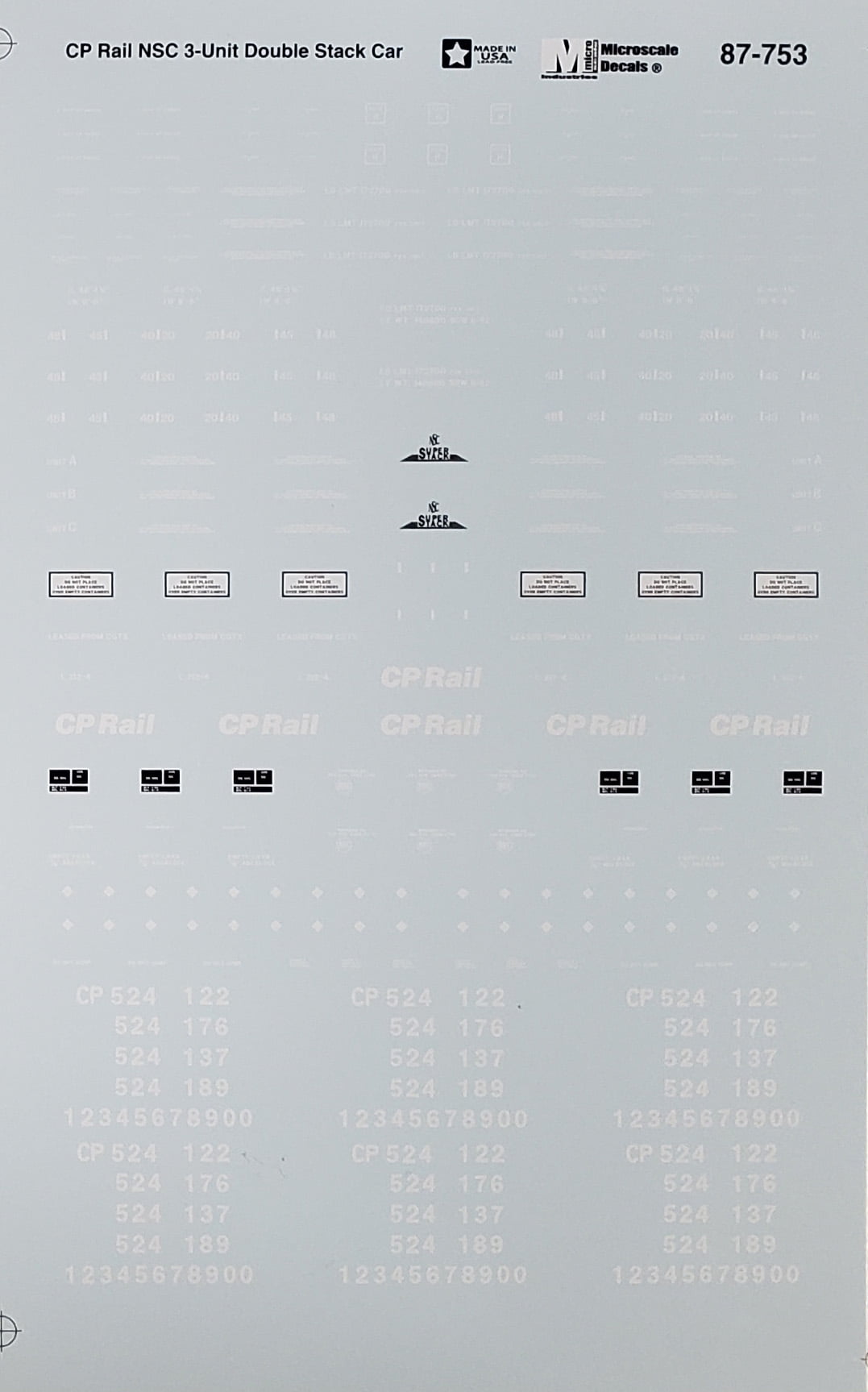 Microscale Model Railroad/Train Decals HO Scale CP Rail Double Stack