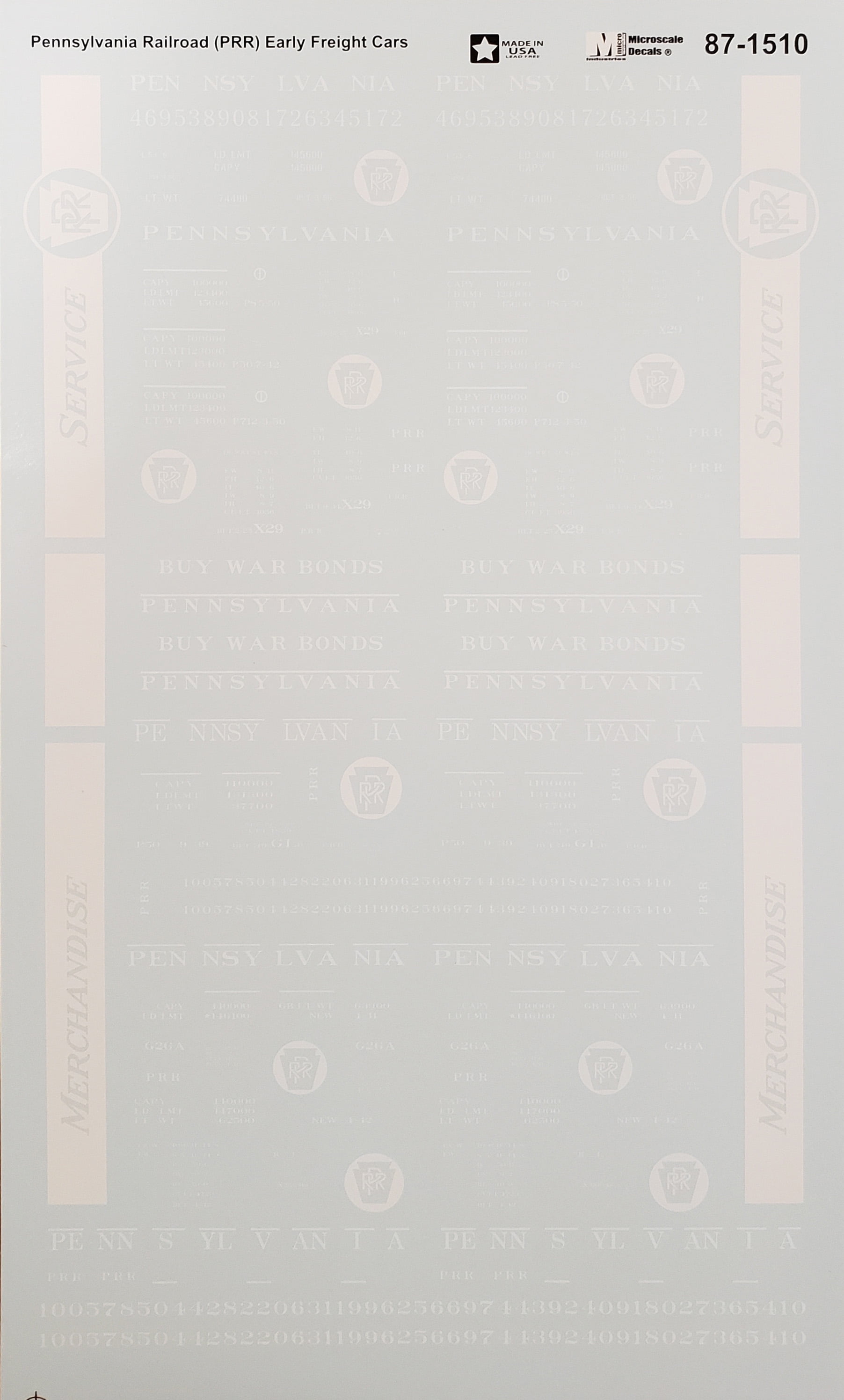 Microscale Model Railroad/Train Decals HO Scale Pennsylvania/PRR