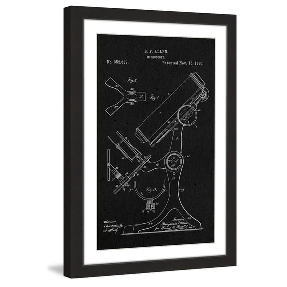 "Microscope 1886 Black Paper" Framed Painting Art Print, 12" x 1.5"