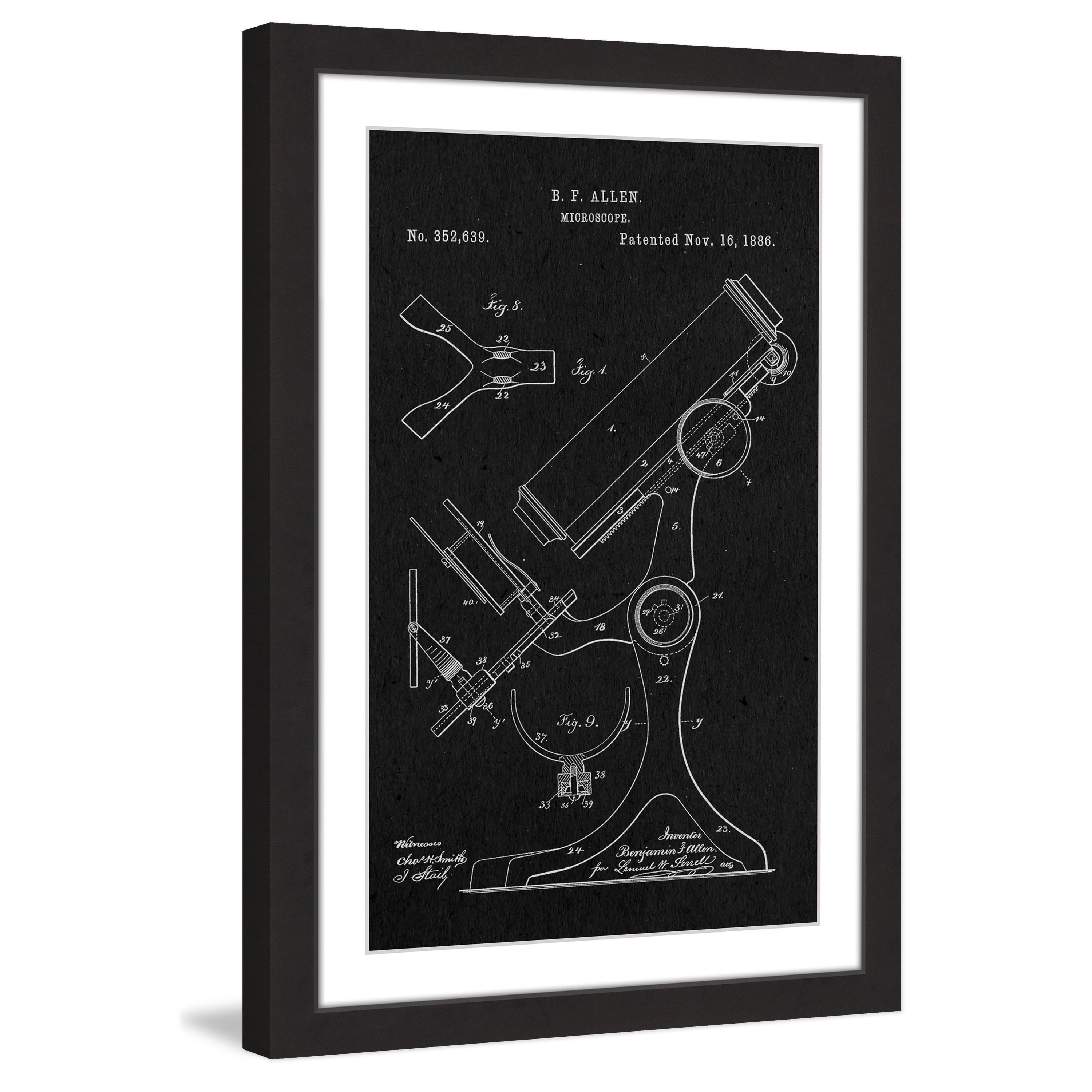 "Microscope 1886 Black Paper" Framed Painting Art Print, 16" x 1.5"