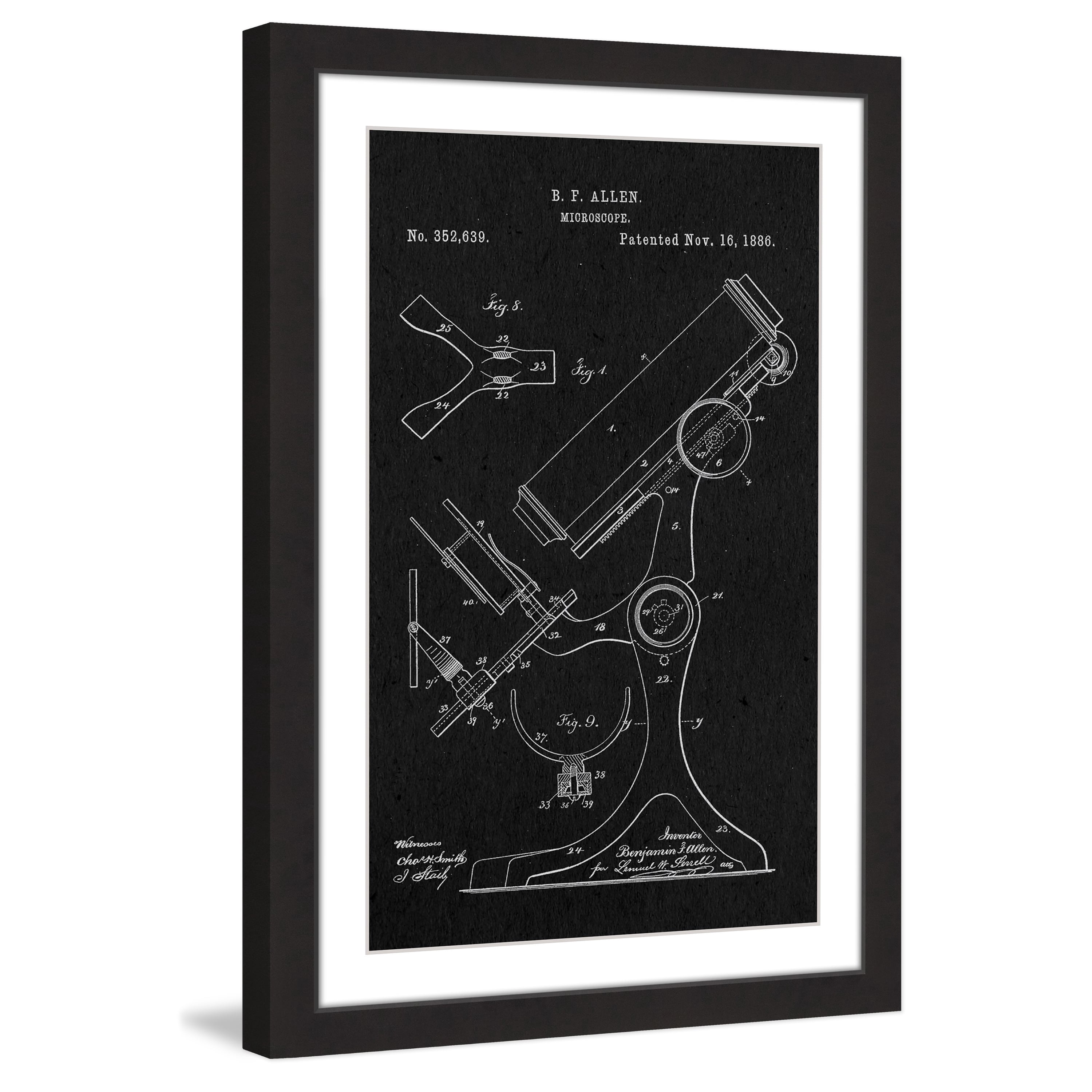 "Microscope 1886 Black Paper" Framed Painting Print