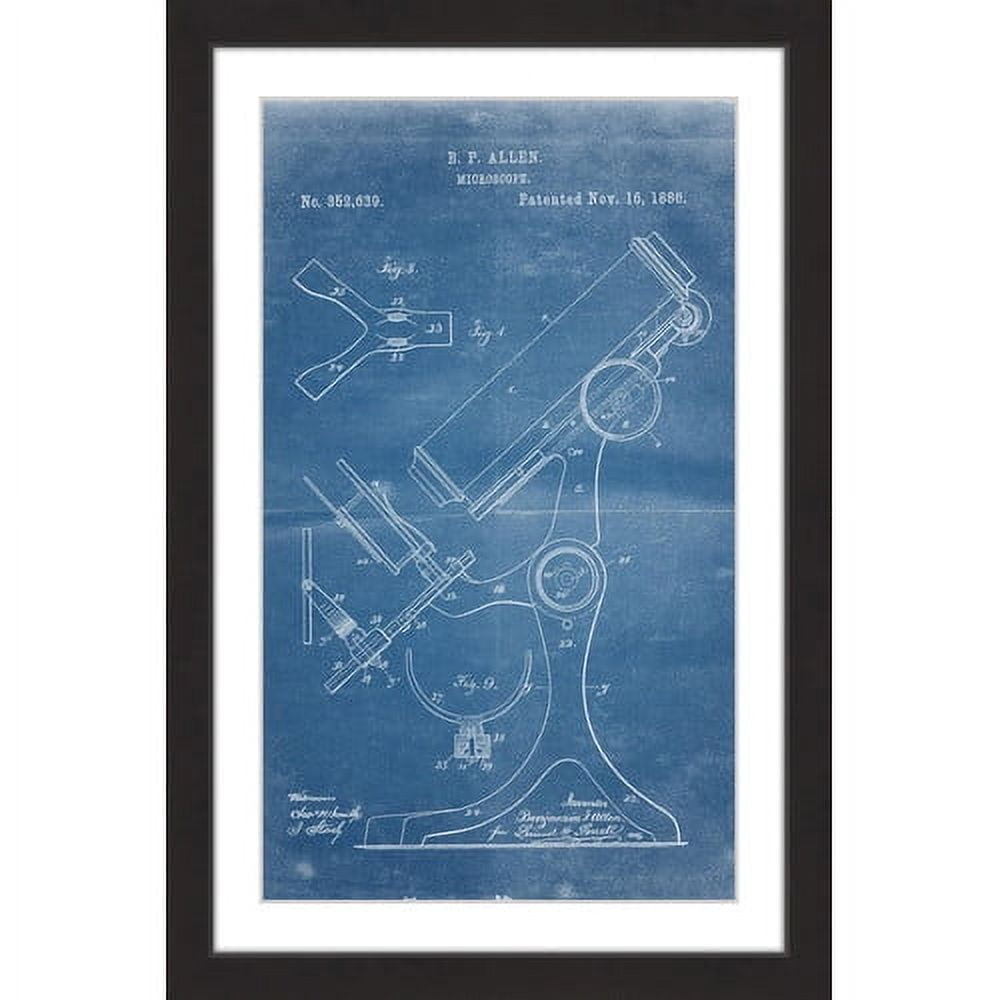 Microscope 1886 Blueprint Framed Canvas Print