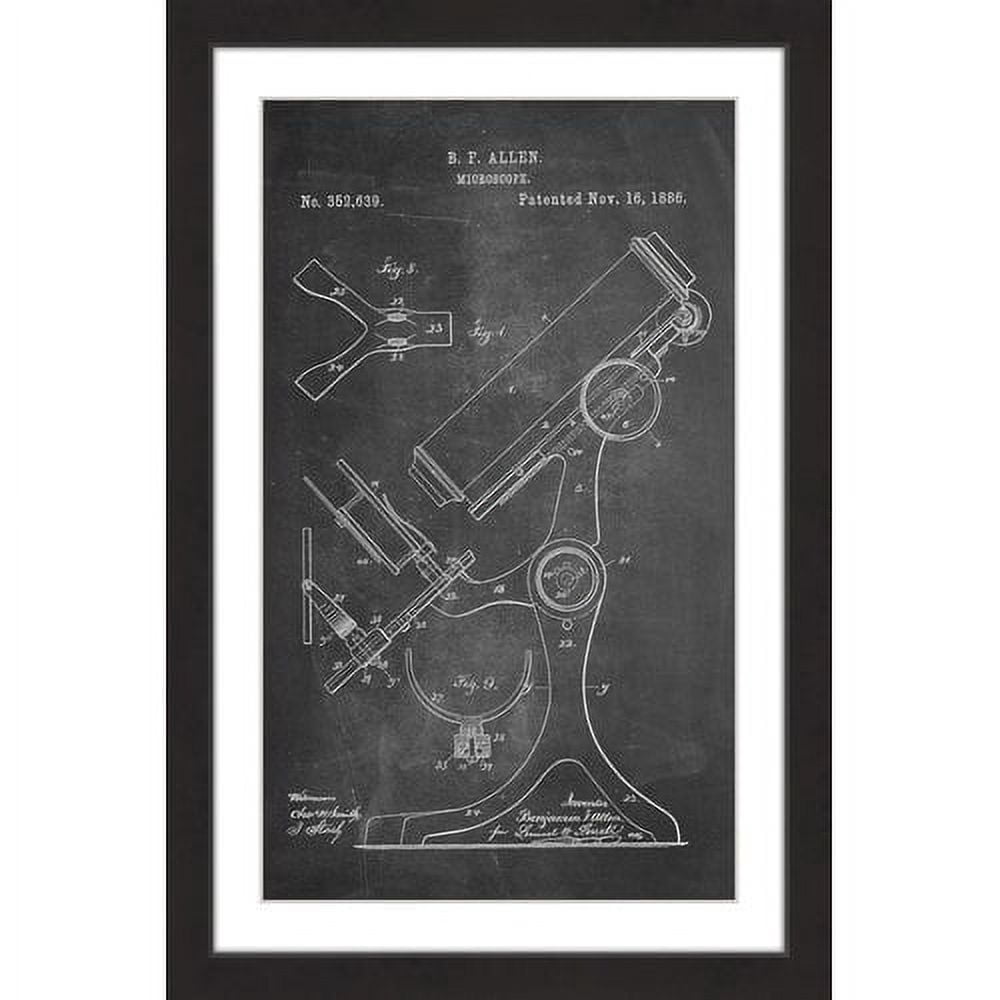 "Microscope 1886 Chalk" Framed Painting Art Print, 16" x 1.5"