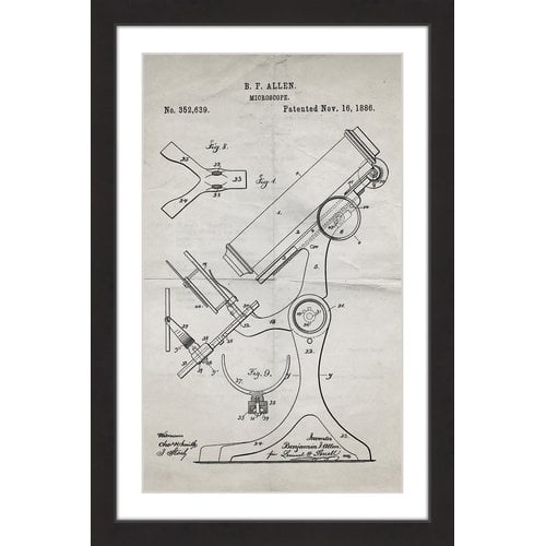 "Microscope 1886 Old Paper" Framed Painting Art Print