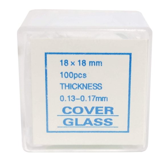 Microscope Cover Slips, Size #1 Thickness, 18mm by 18mm, Box of 100 Slides