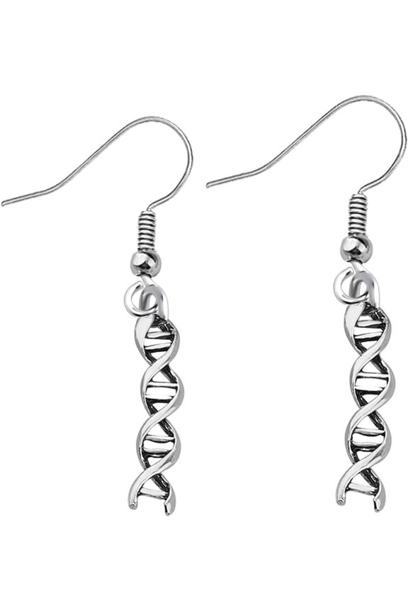 Microscope Dangle Earrings for Women Silver Plated DNA Double Earrings Scientist, Style P1149