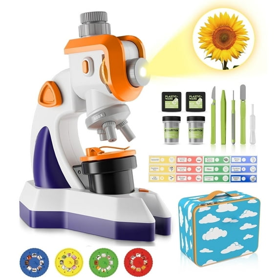 Microscope for Kids, 2-in-1 Microscope Projector Set, 1200x Microscope for Kids Gift, Science Microscope Set with Slides & Tweezers Set Carry Case