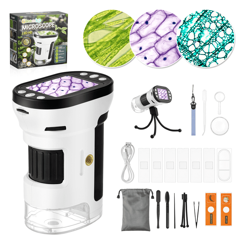 Microscope, 2in LCD Screen Microscope For Kids And Adults, Portable Pocket Microscope Kit, Mini Handheld Digital Microscope With 8 LEDs, 2MP 100 To 1000X Zoom Real Time HD