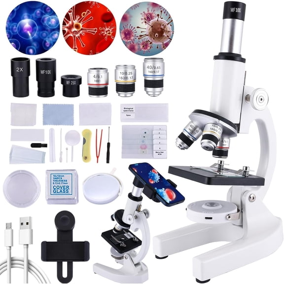 Microscope for Kids and Adults, 40X-2000X Compound Lab Microscope with Smartphone Adapter and Prepared Slides Set, STEM Science Kit for Students, School and Home Education