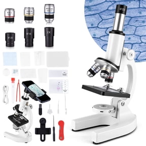 Herwicm Microscope for Kids Beginners Student, 40X-2000X Compound Biological Microscope with Smartphone Adapter & Prepared Slides Set, Educational Kits Gift