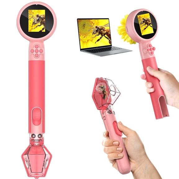 Microscope for Kids with Bug Catcher, 1080P HD Digital Handheld Portable Kids Microscope, 2 in 1 STEM Science Educational Learning Kit Christmas Birthday Gifts Toys for 3-15 Boys & Girls (Pink)