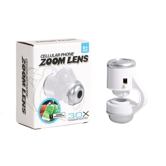 Microscope LED Light Lens Clip 30X Magnification for Enhances Viewing Cellphones Camera Lens Clamps