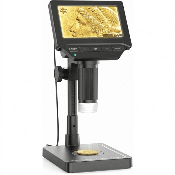 Microscope with Weighing Scale: 4.3" Digital Coin Microscope with Screen, Error Coin Magnifier with Lights, Weight Scale for Collectors, Jeweler, Students, Compatible with Windows/Mac