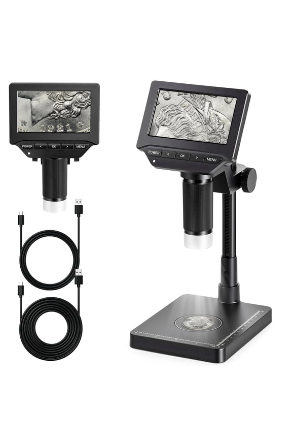 Microscope with Weighing Scale: 4.3" Digital Coin Microscope with Screen, Error Coin Magnifier with Lights, Weight Scale for Collectors, Jeweler, Students, Compatible with Windows/Mac