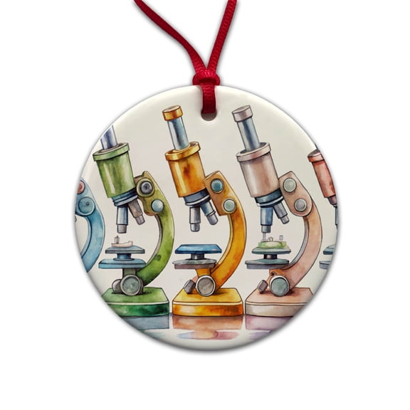 Microscopes In A Row Science Scientist Lab Anatomy Teacher Christmas Tree Holiday Round Ceramic Ornament