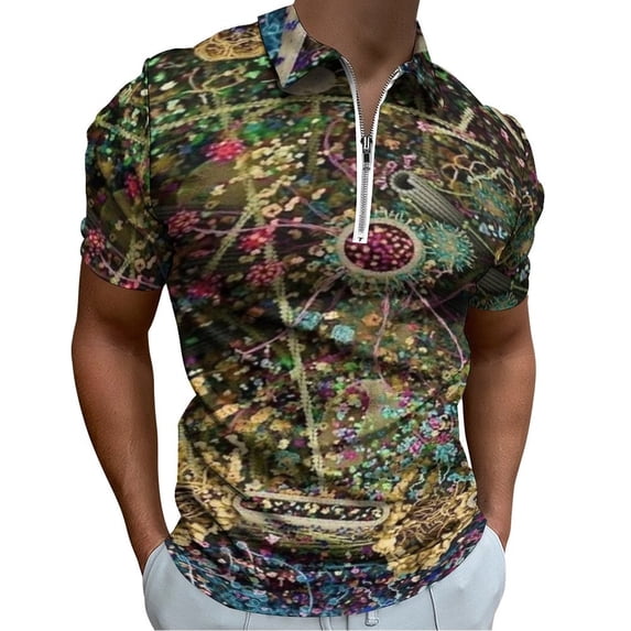 Microscopic Organisms Cell Structure Cell Men Zipper T-shirt Summer Casual Short Sleeve T-shirt Top