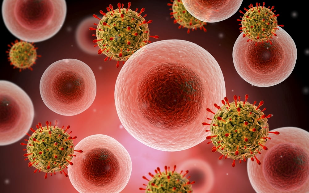 Microscopic view of cell and virus Canvas Art - Stocktrek Images (36 x 23)