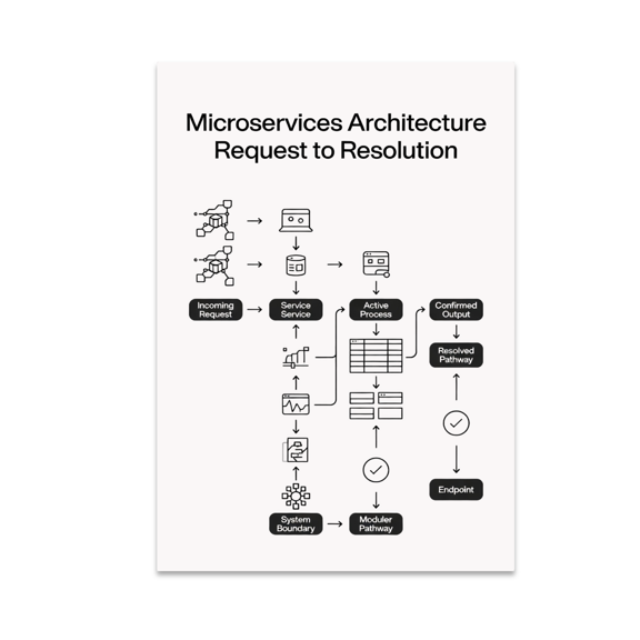 Microservices Architecture Request to Resolution Poster, Software Teams, Classrooms, Tech Workshops, and Engineering Spaces, 13x19 Glossy Paper