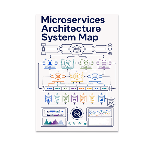 Microservices Architecture System Map - Software Architect, 13 x 19 in Glossy Unframed Wall Poster, Vertical