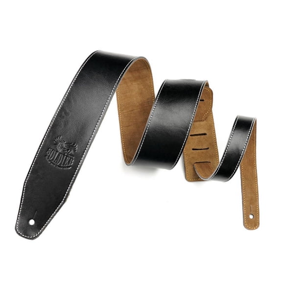 Microseven Genuine Leather Acoustic Electric Bass Guitar Strap Adjustable 2.5" Wide Black