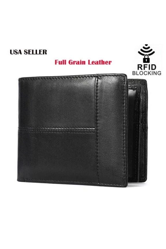 Genuine Leather Minimalist Bifold Wallets For Men RFID Blocking Slim Mens Wallet