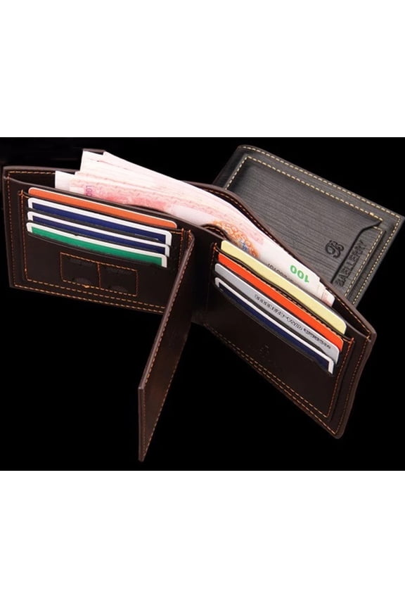 Men's S2 Leather Bifold ID Credit Card Sim Card Holder Leather Wallet Billfold Slim Clutch with Gift Box Black