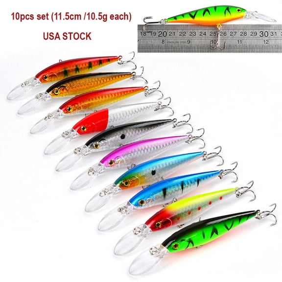 Microseven New Lot 10pcs Kinds of Fishing Lures Crankbaits Hooks Minnow Baits Tackle Crank