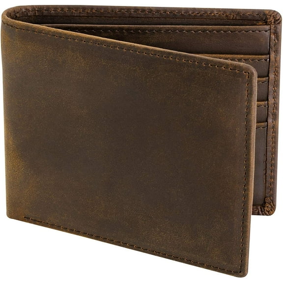 Microseven RFID Blocking Full Grain Crazy Horse Genuine  Leather Men's Bifold Center Flap Wallet