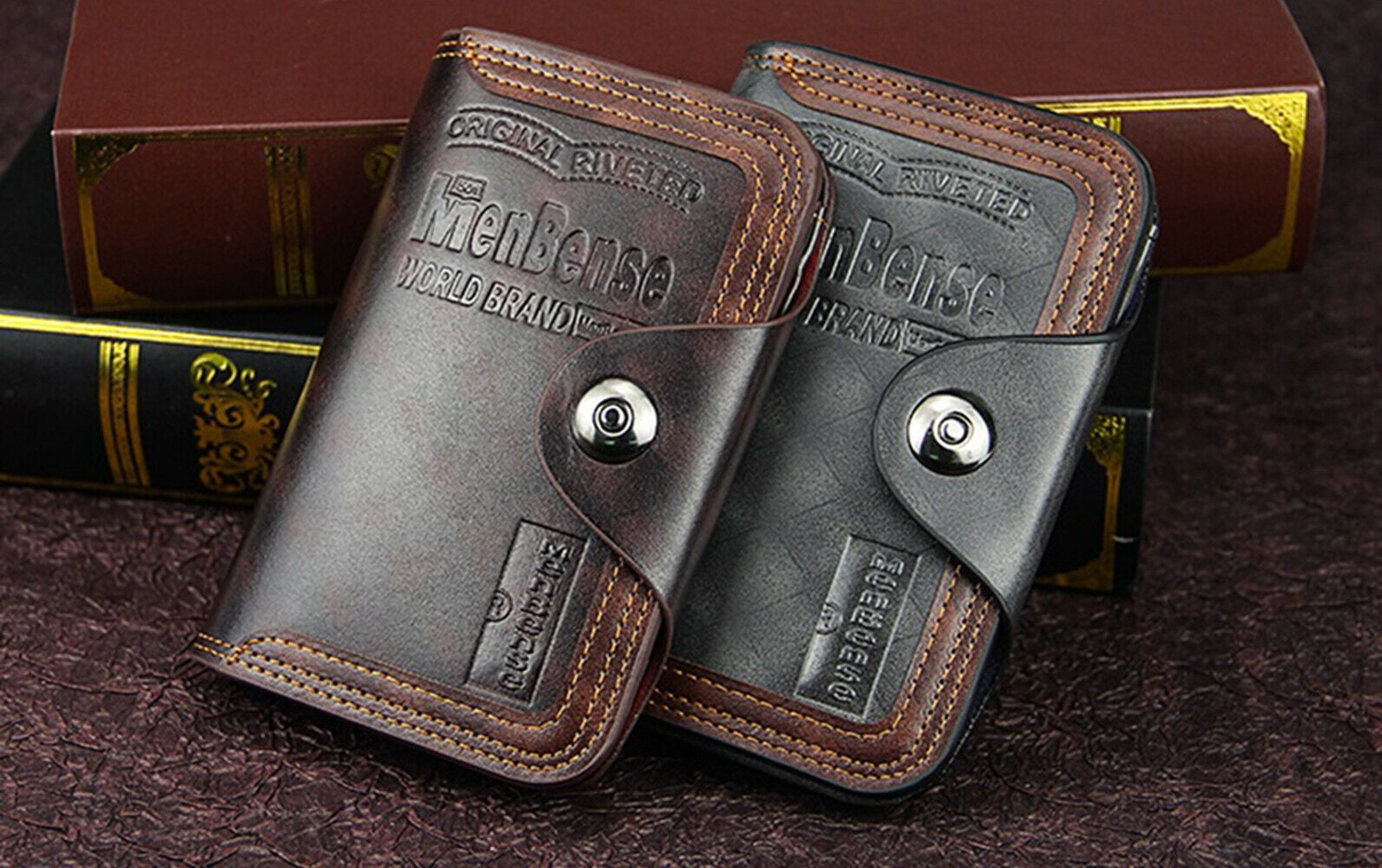 Mens Men's S4 Retro Leather Vertical Section Credit Card Holder Wallet with  Hasp