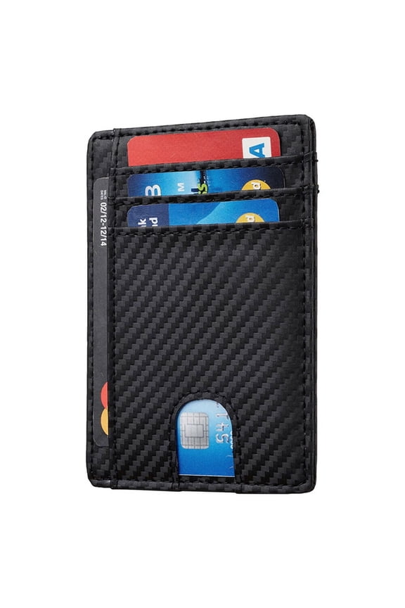 Slim Minimalist Front Pocket RFID Blocking Leather Wallets for Men Women Carbon Fiber
