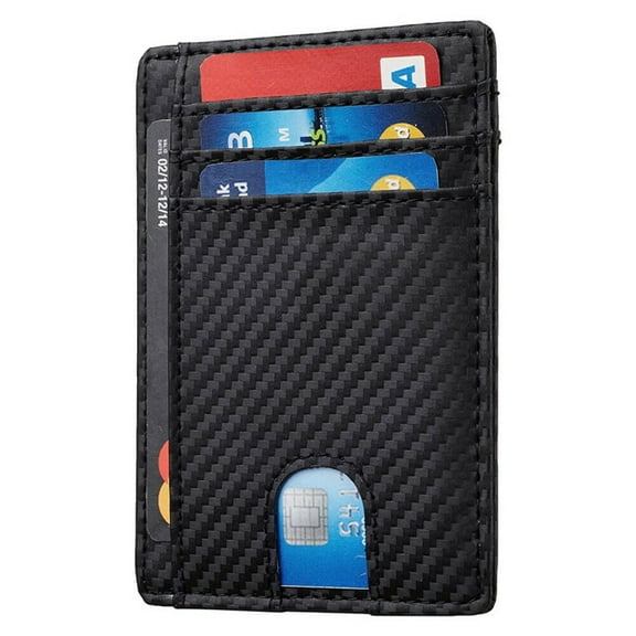 Microseven Slim Minimalist Front Pocket RFID Blocking Leather Wallets for Men Women Carbon Fiber