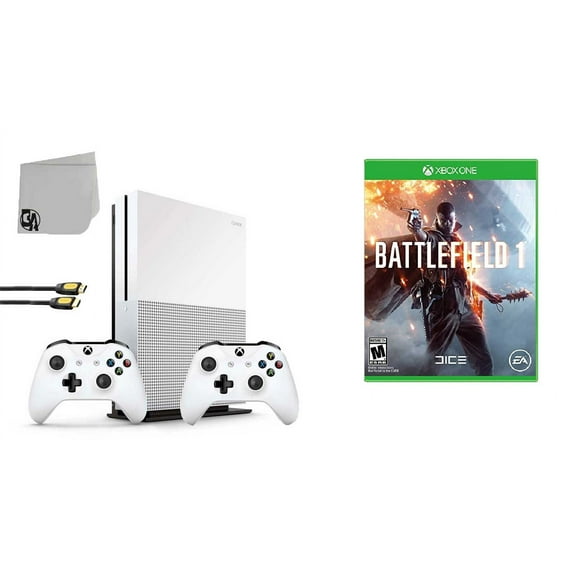 Pre-Owned Microsoft 234-00051 Xbox One S White 1TB Gaming Console with 2 Controller Included with Battlefield 1 BOLT AXTION Bundle Used