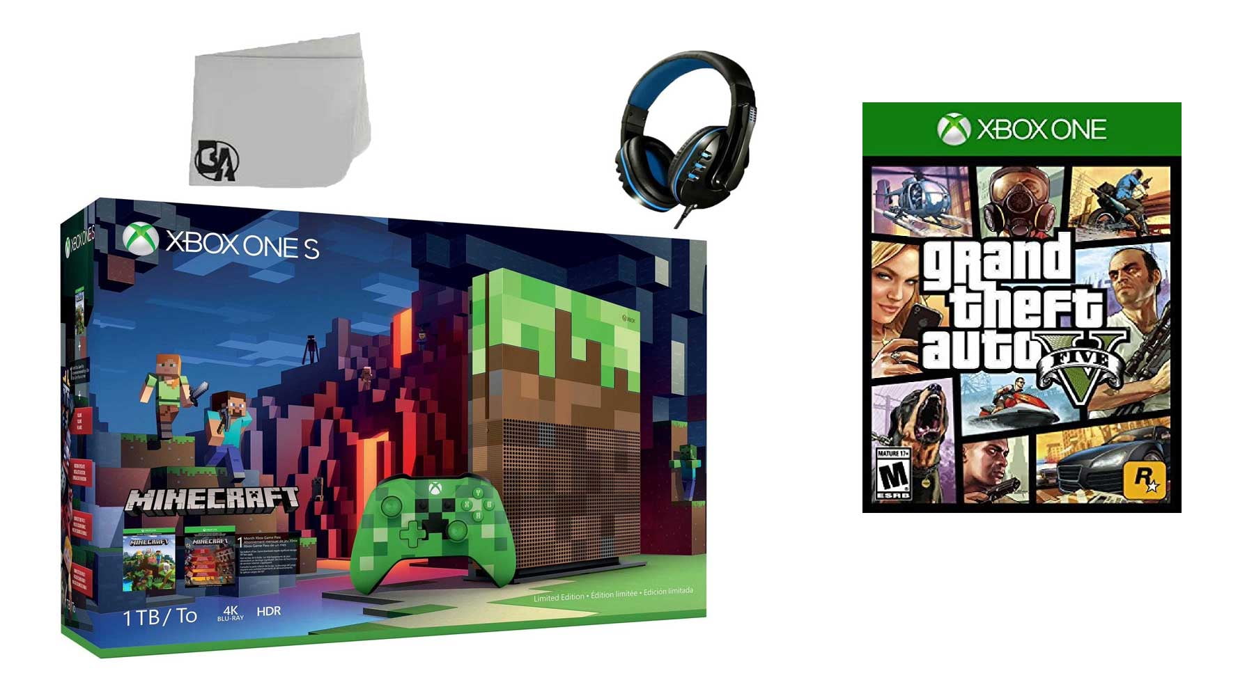 Microsoft 23C-00001 Xbox One S Minecraft Limited Edition 1TB Gaming Console  with 2 Controller Included with Forza Horizon 4 BOLT AXTION Bundle Used 