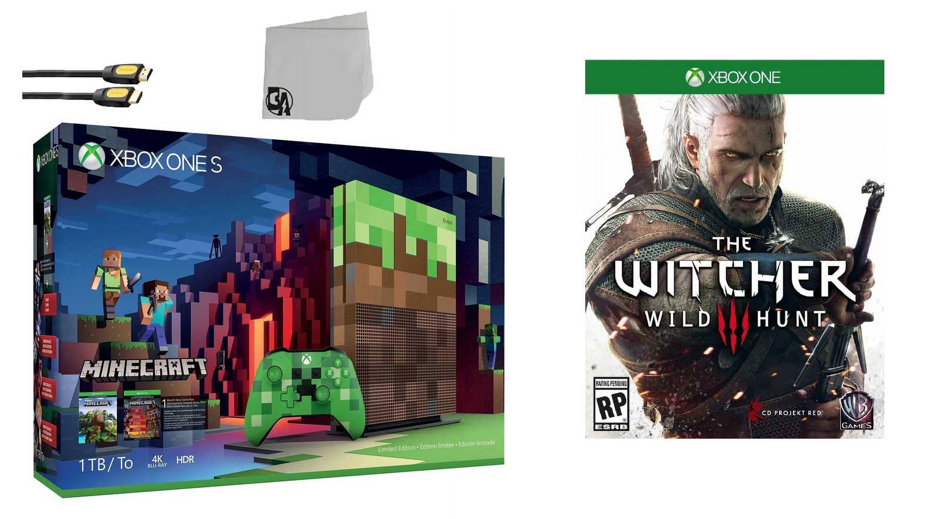 Microsoft 23C-00001 Xbox One S Minecraft Limited Edition 1TB Gaming Console  with 2 Controller Included with The Witcher 3- Wild Hunt BOLT AXTION Bundle  Used 