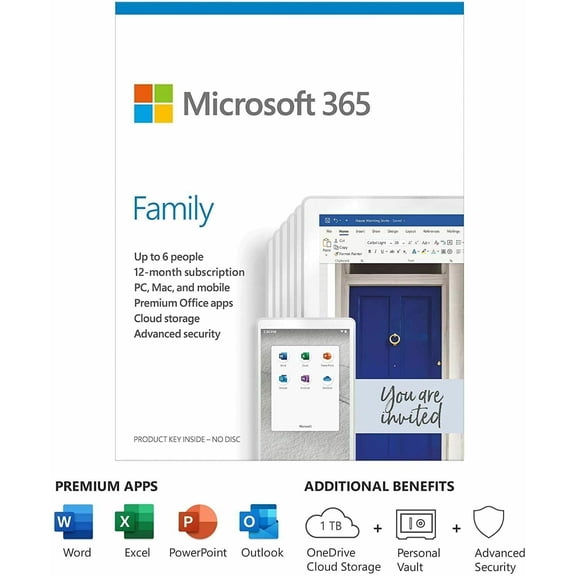 Microsoft 365 Family 6 Users PC Mac / 1 Year Subscription / Product Keycard