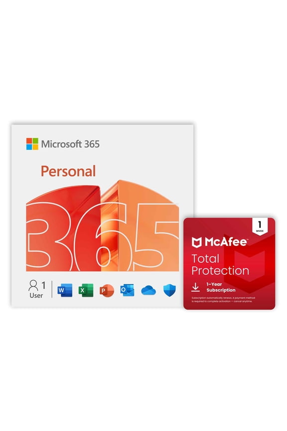 365 Personal & McAfee Total Protection 1-Device 2026 (Office Suite, 1TB OneDrive Cloud Storage Cybersecurity, Antivirus, Secure VPN) - 1-Year Subscription (Digital Download)