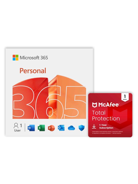 365 Personal & McAfee Total Protection 1-Device 2026 (Office Suite, 1TB OneDrive Cloud Storage Cybersecurity, Antivirus, Secure VPN) - 1-Year Subscription (Digital Download)