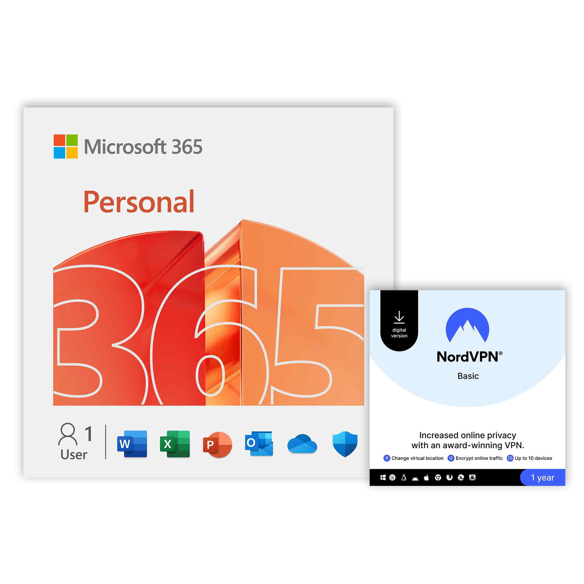 Microsoft 365 Personal + NordVPN Basic service 1-Year subscription (Digital Download)