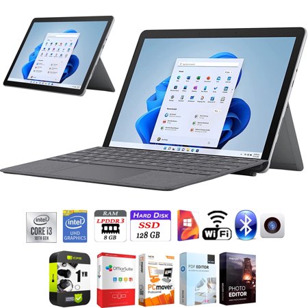 Microsoft 8VC-00001 Surface Go 3 10.5" Intel i3-10100Y 8GB/128GB SSD Touch Tablet Bundle with Elite Suite 18 Software + 1 YR CPS Enhanced Protection Pack