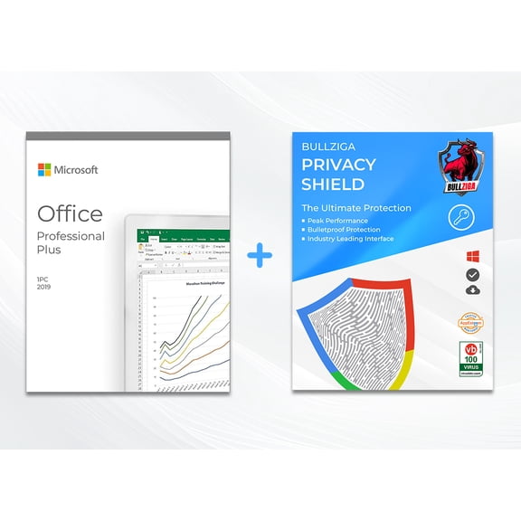 Microsoft Office 2019 Pro Plus 64 - BIT (DVD) With Free BullZIGA Privacy Shield (Key Card)
