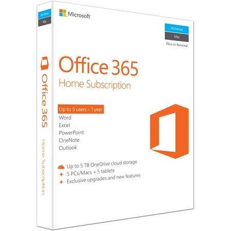 Microsoft Office 365 Home (5 PC or Mac Licenses / 1-Year Subscription / Product Key Code / Boxed)