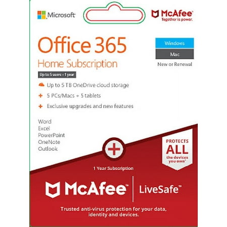 Microsoft Office 365 & McAfee LiveSafe Bundle Pack Gift Card - [Digital]