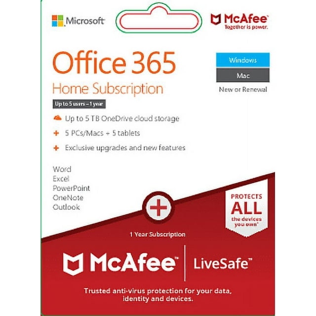 Microsoft Office 365 & McAfee LiveSafe Bundle Pack Gift Card [Digital