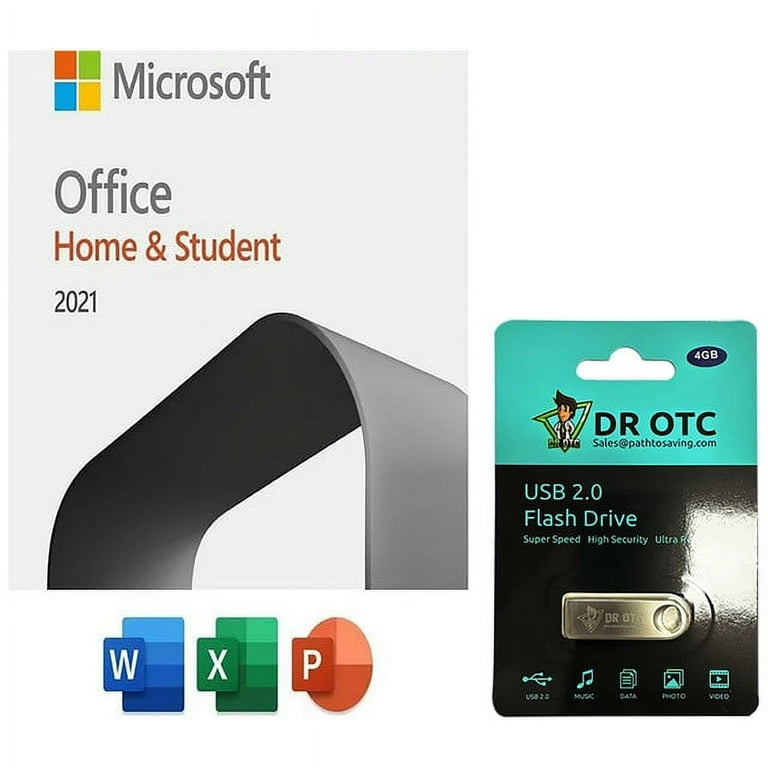 Microsoft Office Home and Student 2021 for 1 PC or MAC (Download) BONUS -  FREE Dr OTC USB Drive 4GB