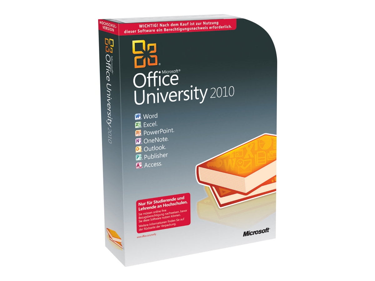 Microsoft Office University 2010 w/SP1 Box pack 1 PC academic