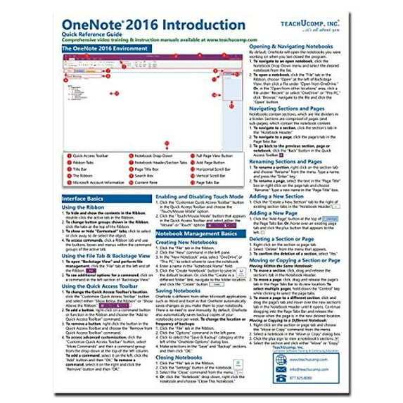 Pre-Owned Microsoft OneNote 2016 Introduction Quick Reference Training ...