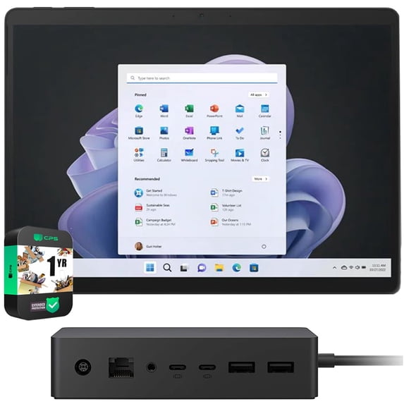 Microsoft QEZ00018 Surface Pro 9 13" Touch Tablet, Intel i5, 8GB/256GB, Graphite Bundle with Microsoft Surface Dock 2 and 1 YR CPS Enhanced Protection Pack