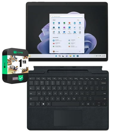 Microsoft QEZ00018 Surface Pro 9 13" Touch Tablet, Intel i5, 8GB/256GB, Graphite Bundle with Microsoft Surface Pro Signature Mechanical Keyboard, Black and 1 YR CPS Enhanced Protection Pack